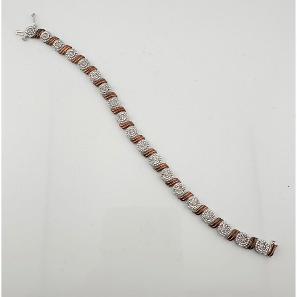 Beautiful Rose Gold Overlaying Sterling Silver Diamond Bracelet - Picture 4 of 14